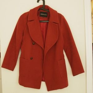 wing collar rust wool coat